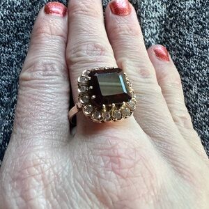 Huge Garnet Fine 14k Rose Gold Ring Vintage